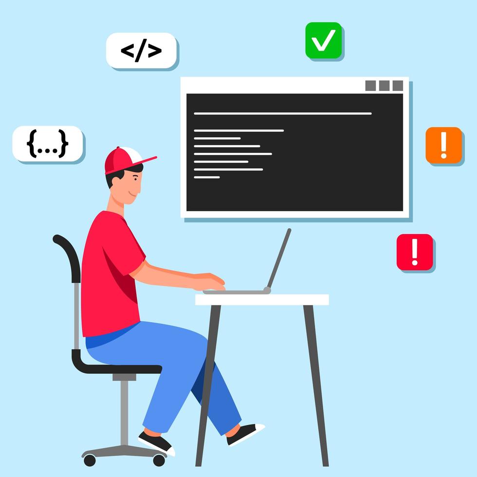 Computer Programmer At Desk vector