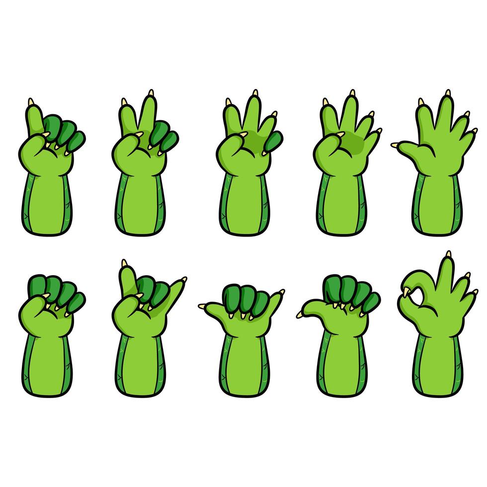 Lizard Cartoon Hand Gesture Collection vector