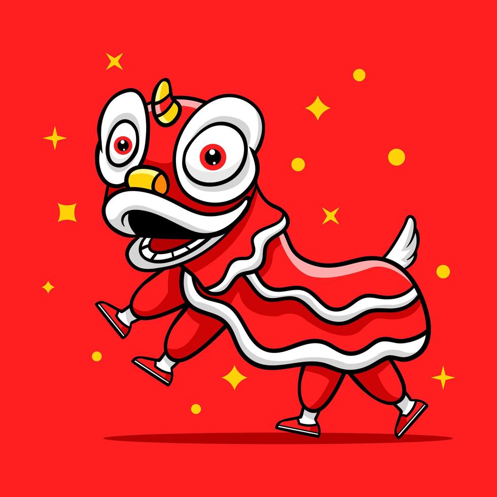 Cartoon Boy Playing Chinese Lion Dance vector