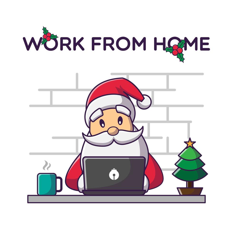 Santa Claus working on laptop vector