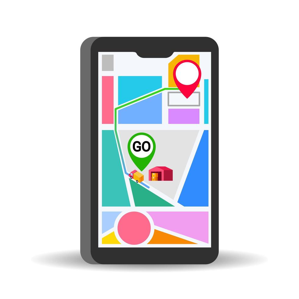 Tracking Screen Of Logistic Route On Cellular Phone vector