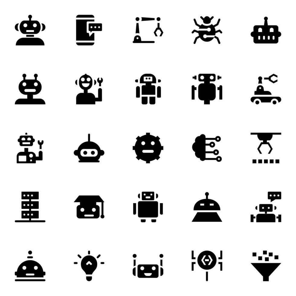 iconos de glifos de inteligencia artificial y robótica vector