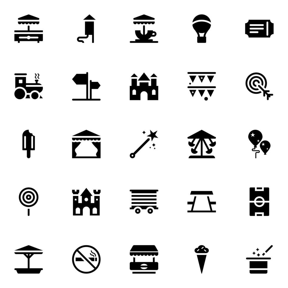 iconos de glifos de parque temático vector