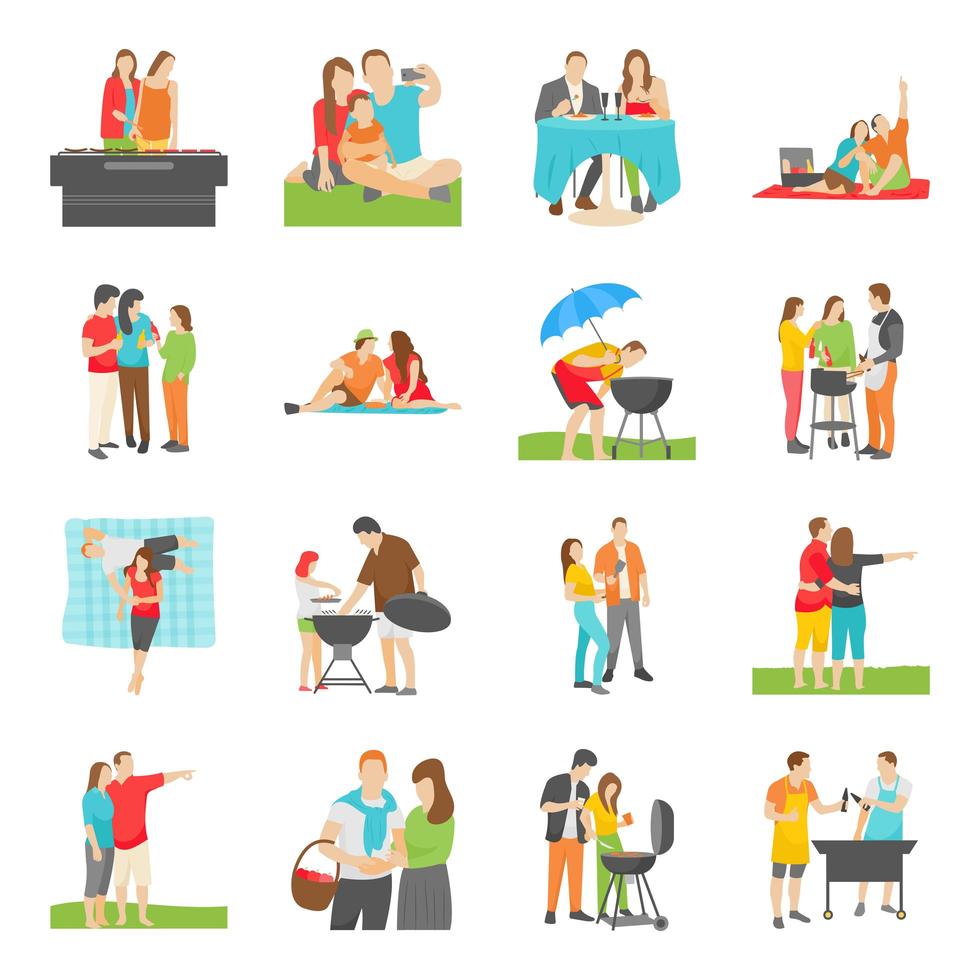 Picnic People Flat Icons vector