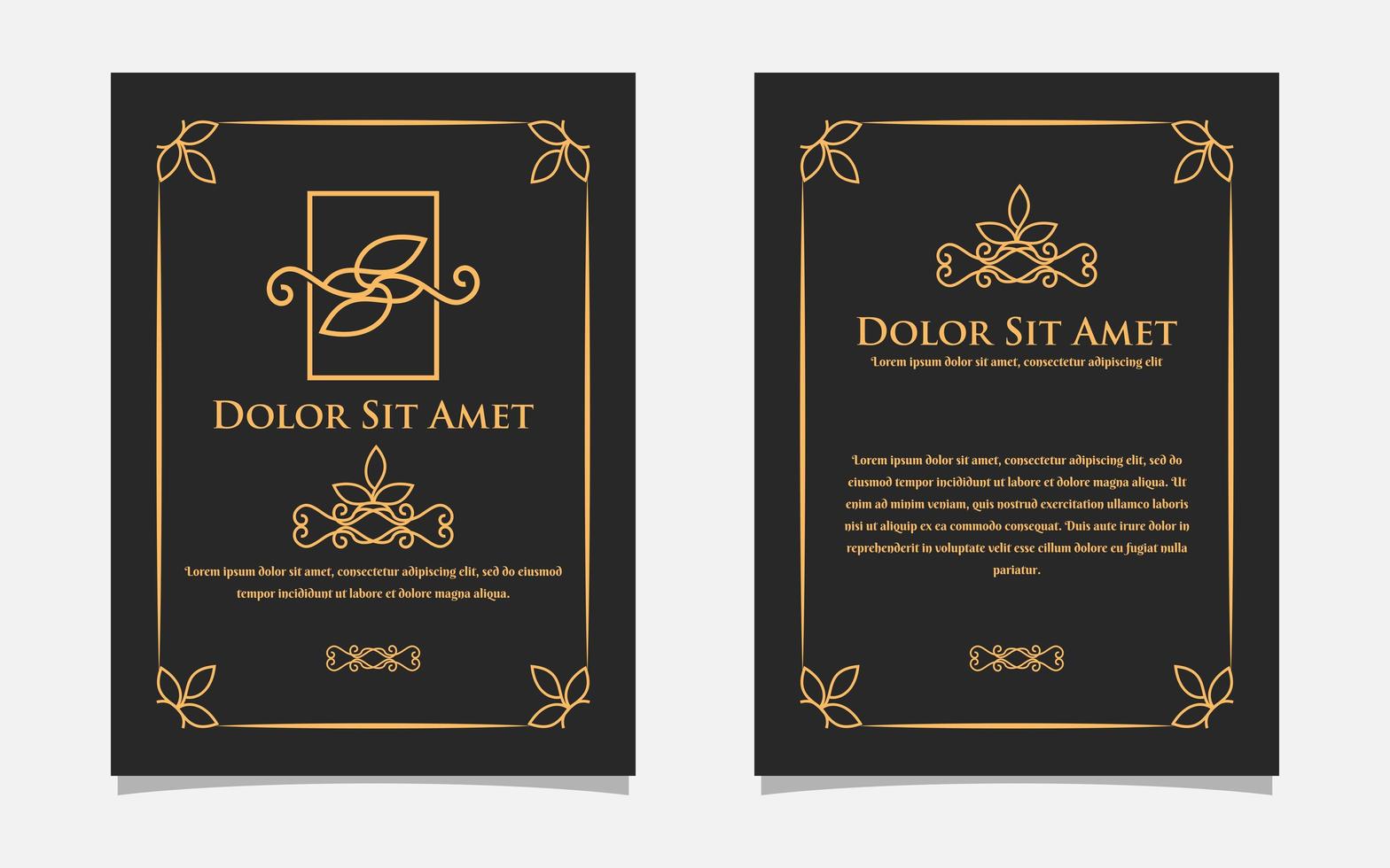 Diseño de tarjeta de felicitación de oro vintage con fondo negro. plantilla de adorno de oro de lujo. para invitación, menú, papel tapiz, folleto, decoración. vector