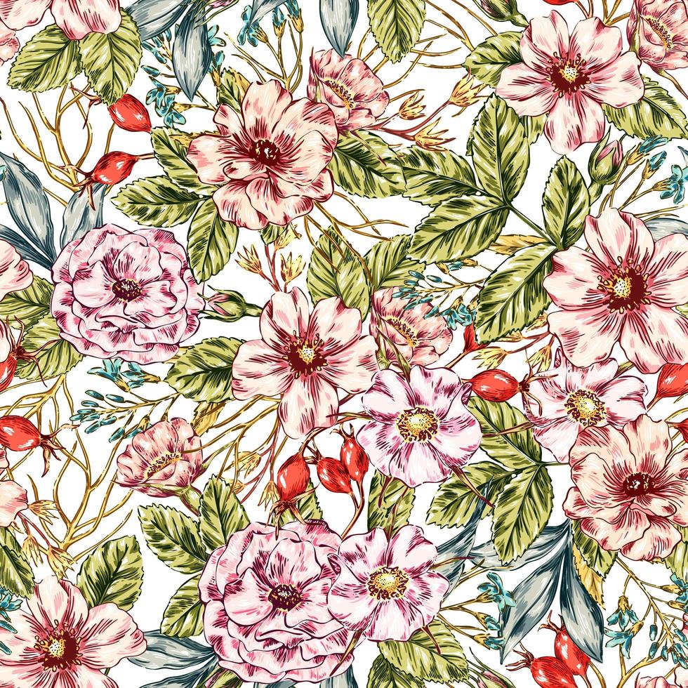 Seamless Wild Rose Pattern vector