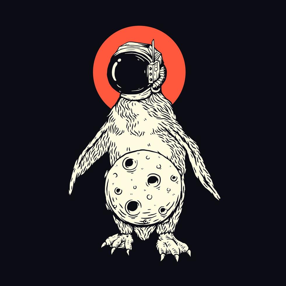 pingüino con camiseta luna vector