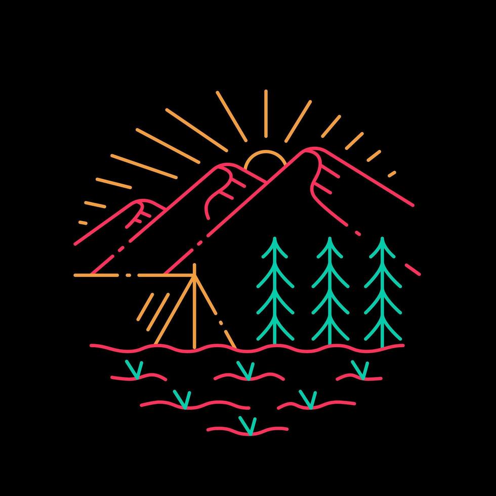 campamento de montaña con diseño de camiseta de bosque vector