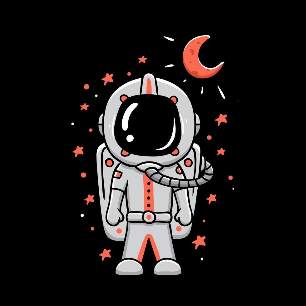 astronauta con diseño de camiseta de luna roja vector