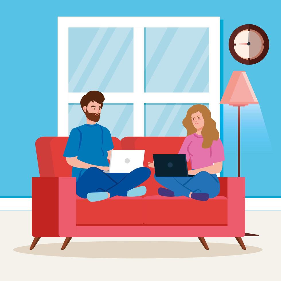 People working and sitting on a chair with laptop vector