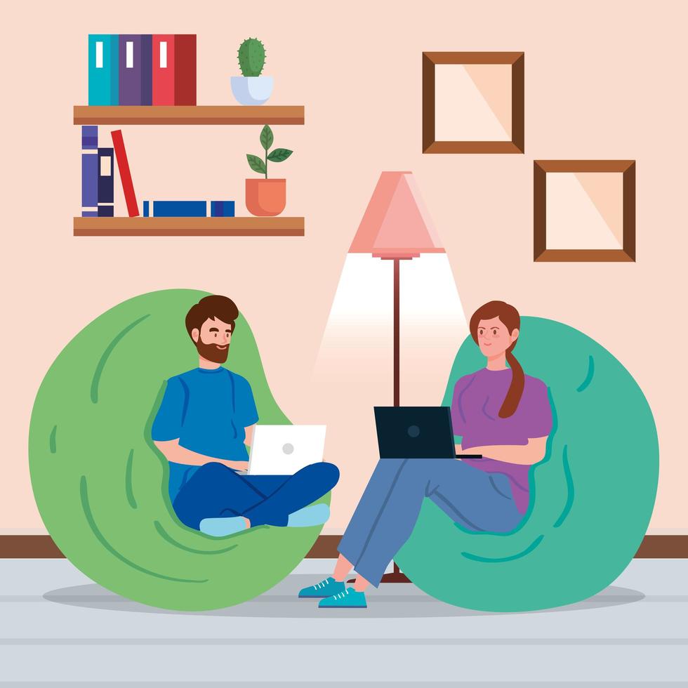 People working and sitting on a chair with laptop vector