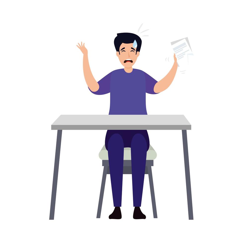 Stressed man on the desk vector