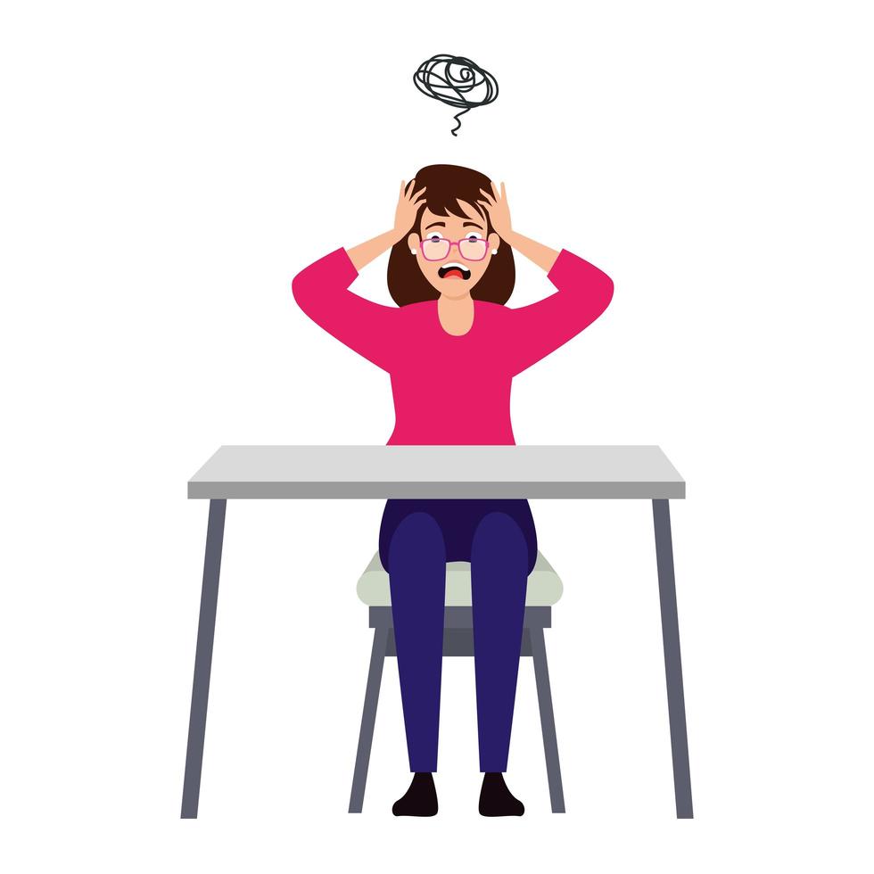 Stressed woman on the desk vector