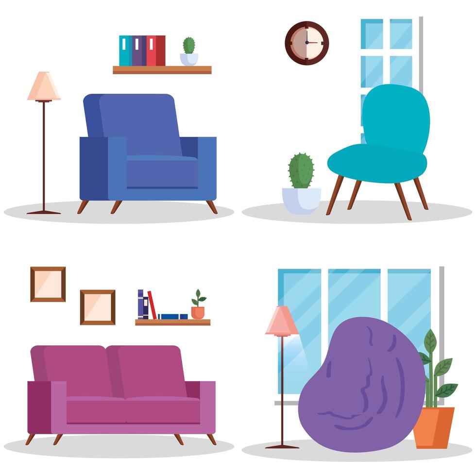 Scenes of living room home places set vector