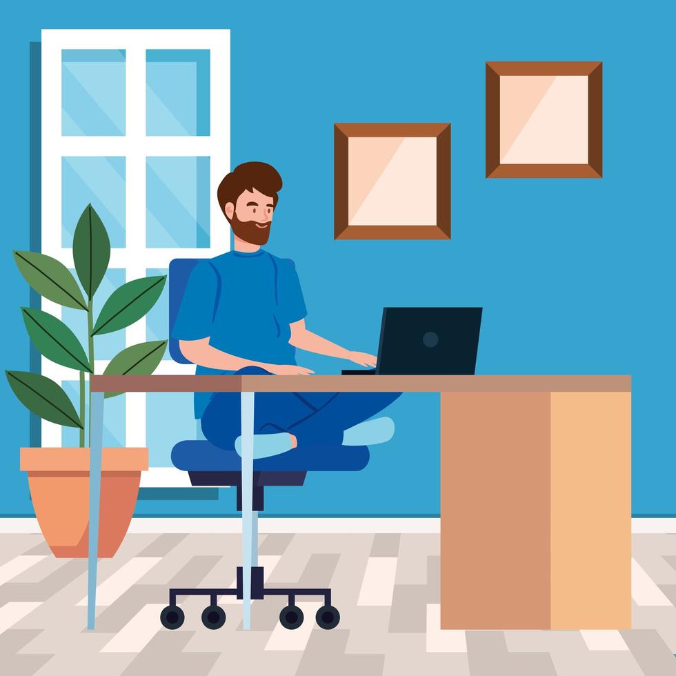 Man working with a laptop on the desk vector