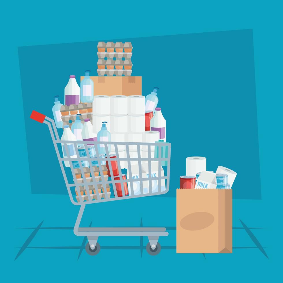 Full shopping cart and bag vector