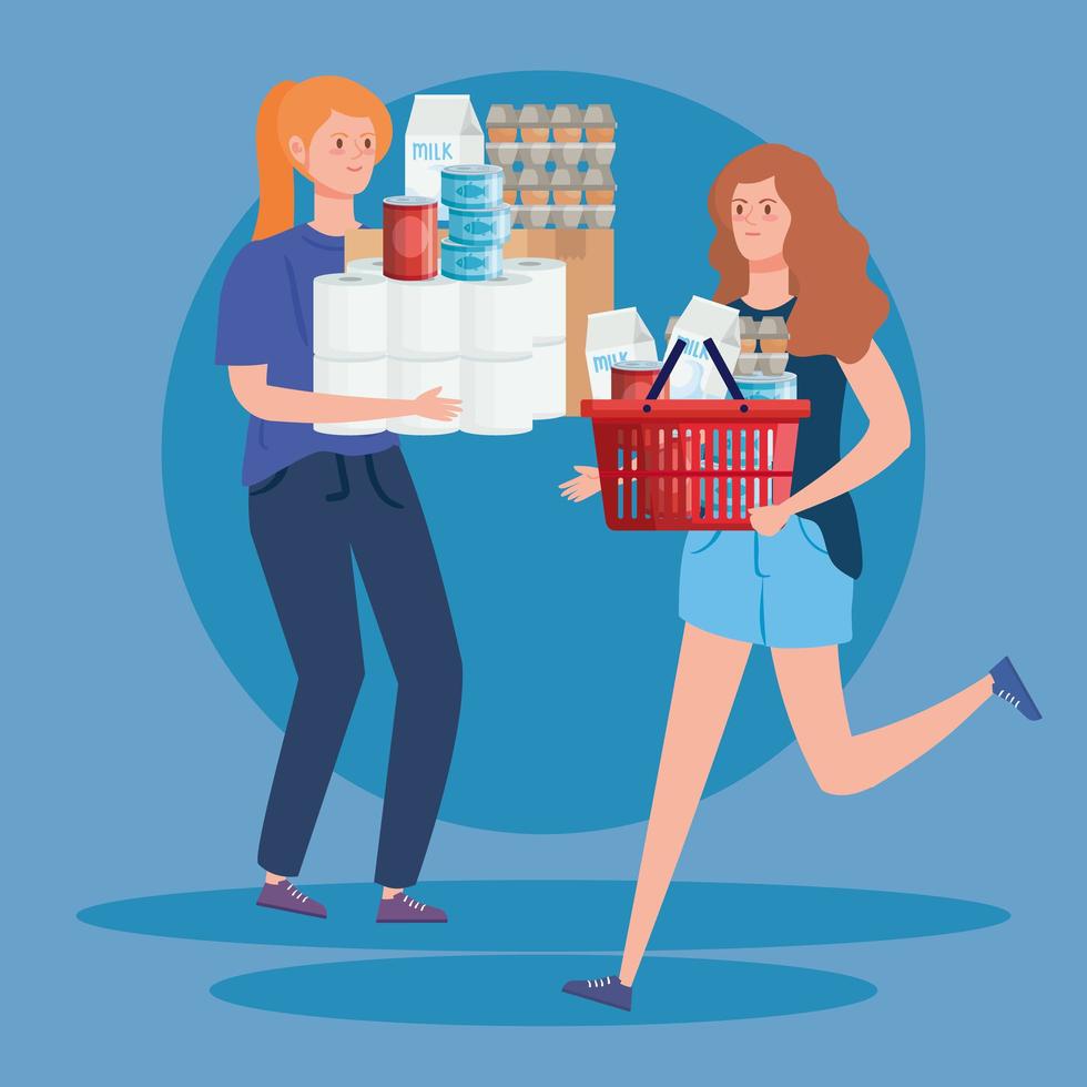 Women with groceries excess vector