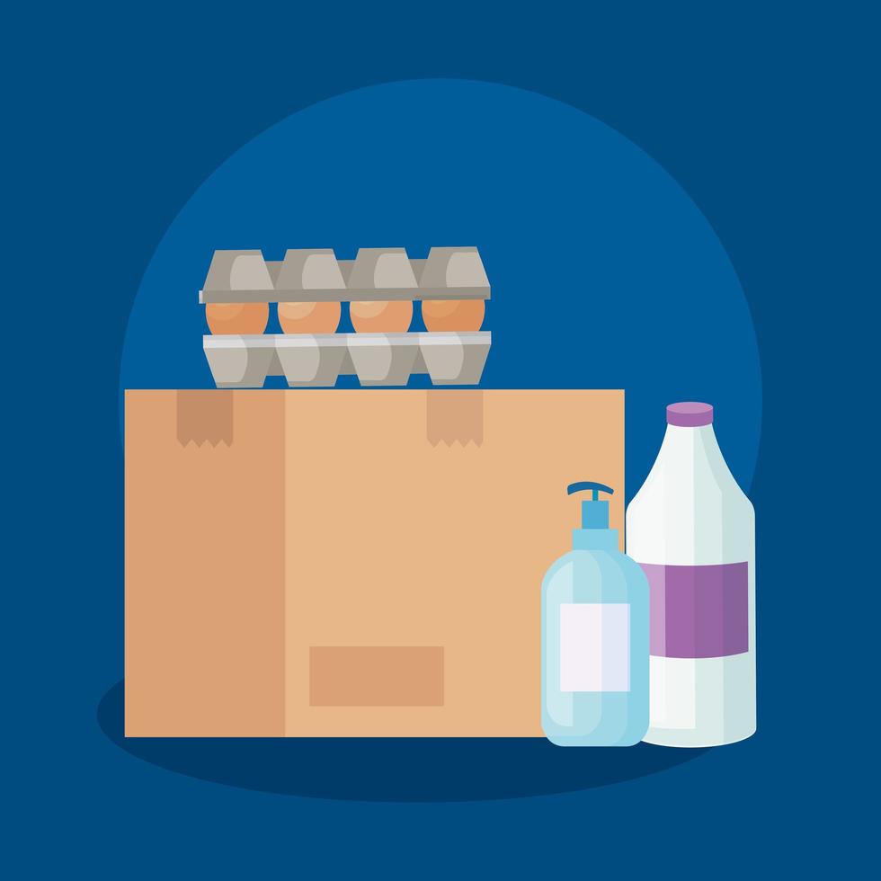 Eggs with box and bottles of cleaning products vector