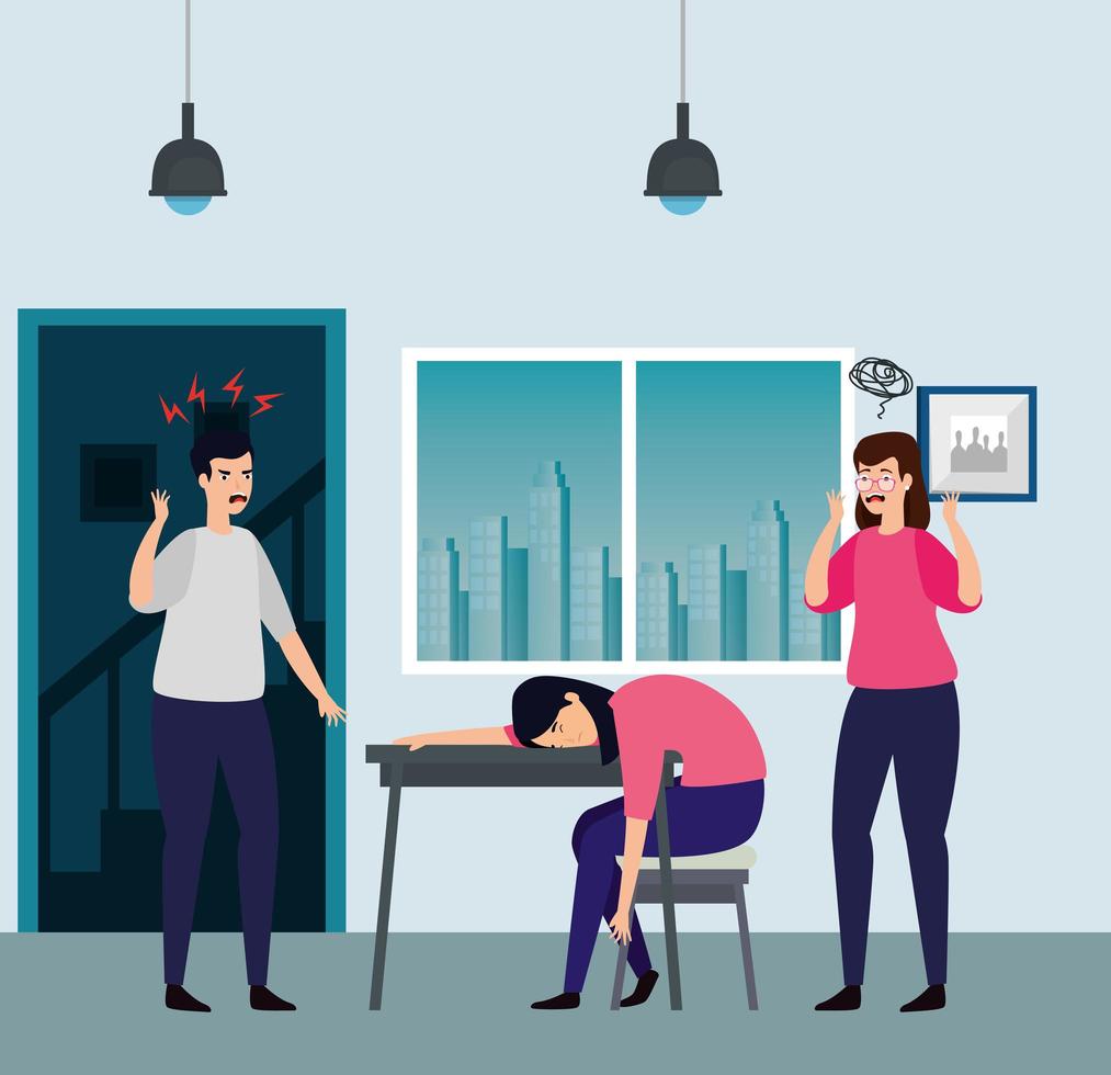 women with stress attack in the workplace vector