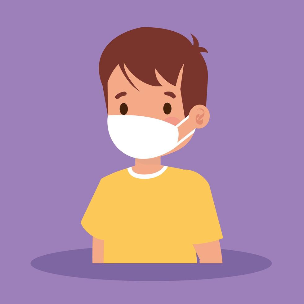 cute boy with face mask avatar character vector