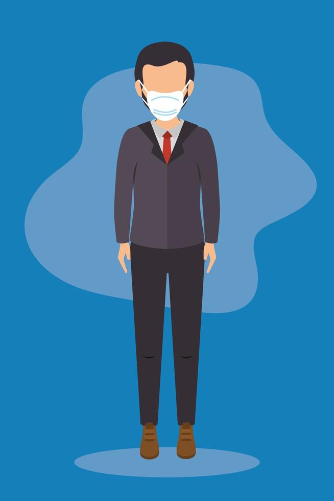 businessman with face mask on a blue background vector