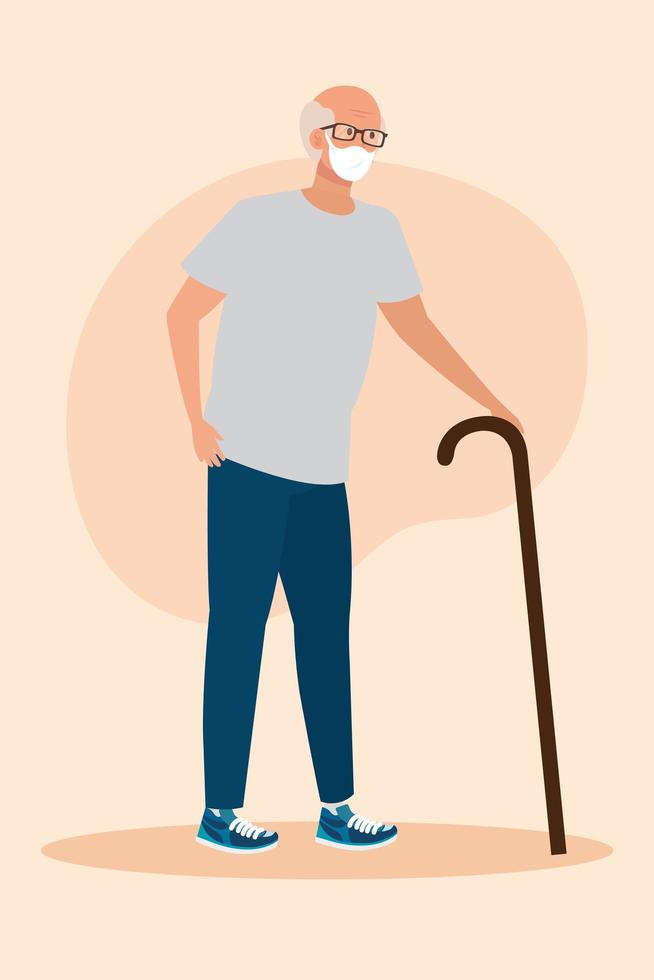 Senior citizen with a face mask vector