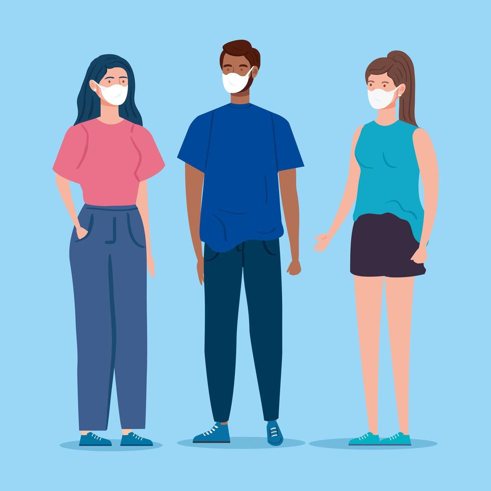 young people with face masks vector