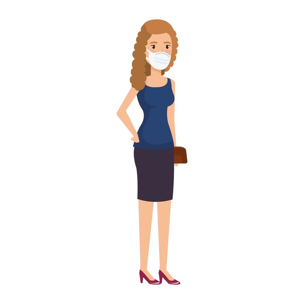 business woman with face mask isolated icon vector