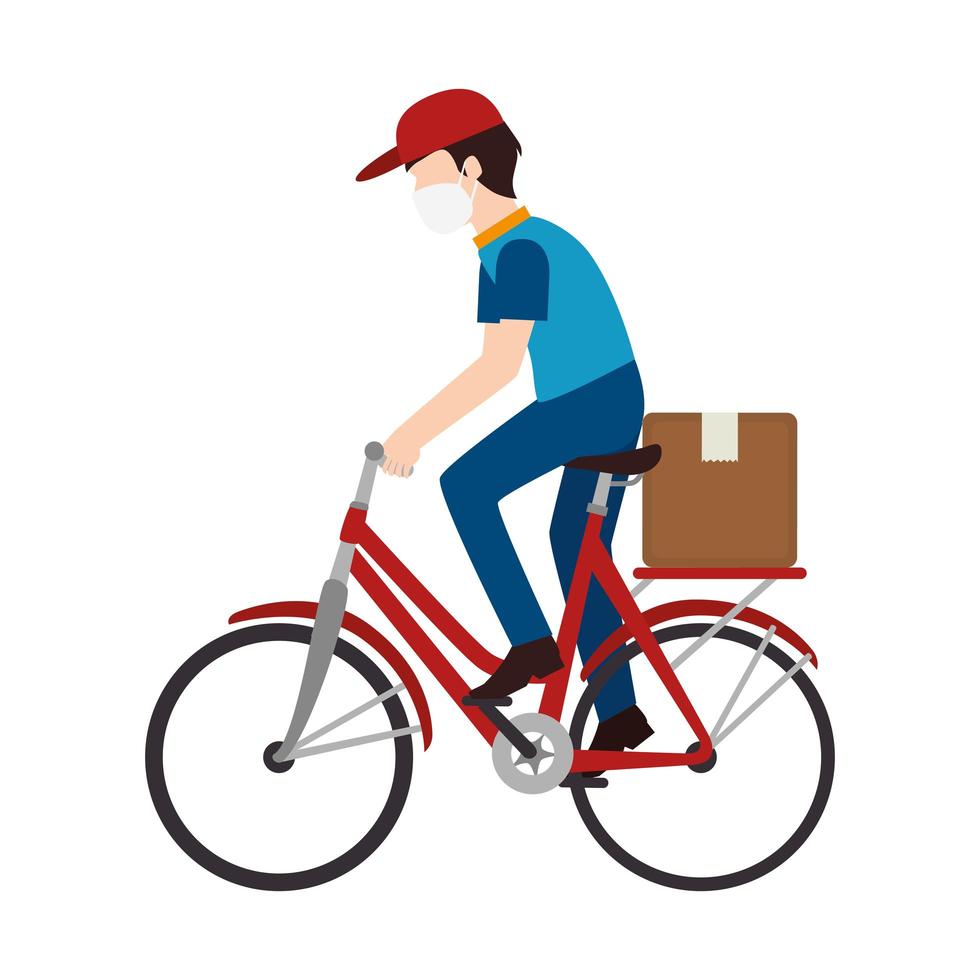 Bike courier with face mask vector