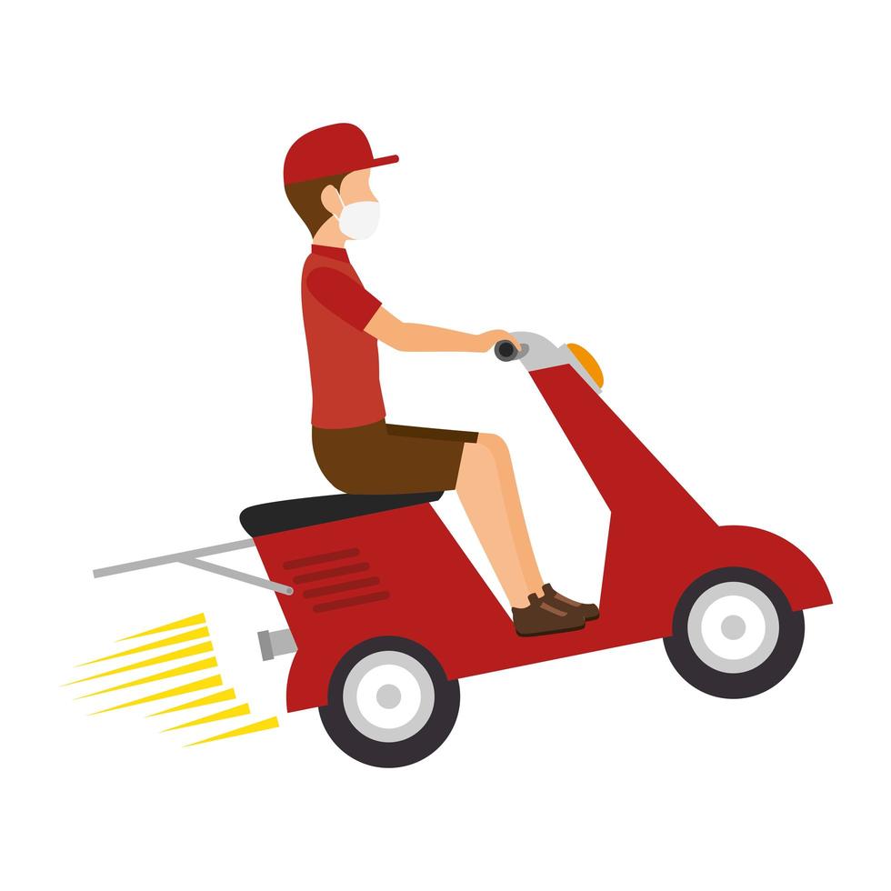 Motorcycle courier with face mask vector