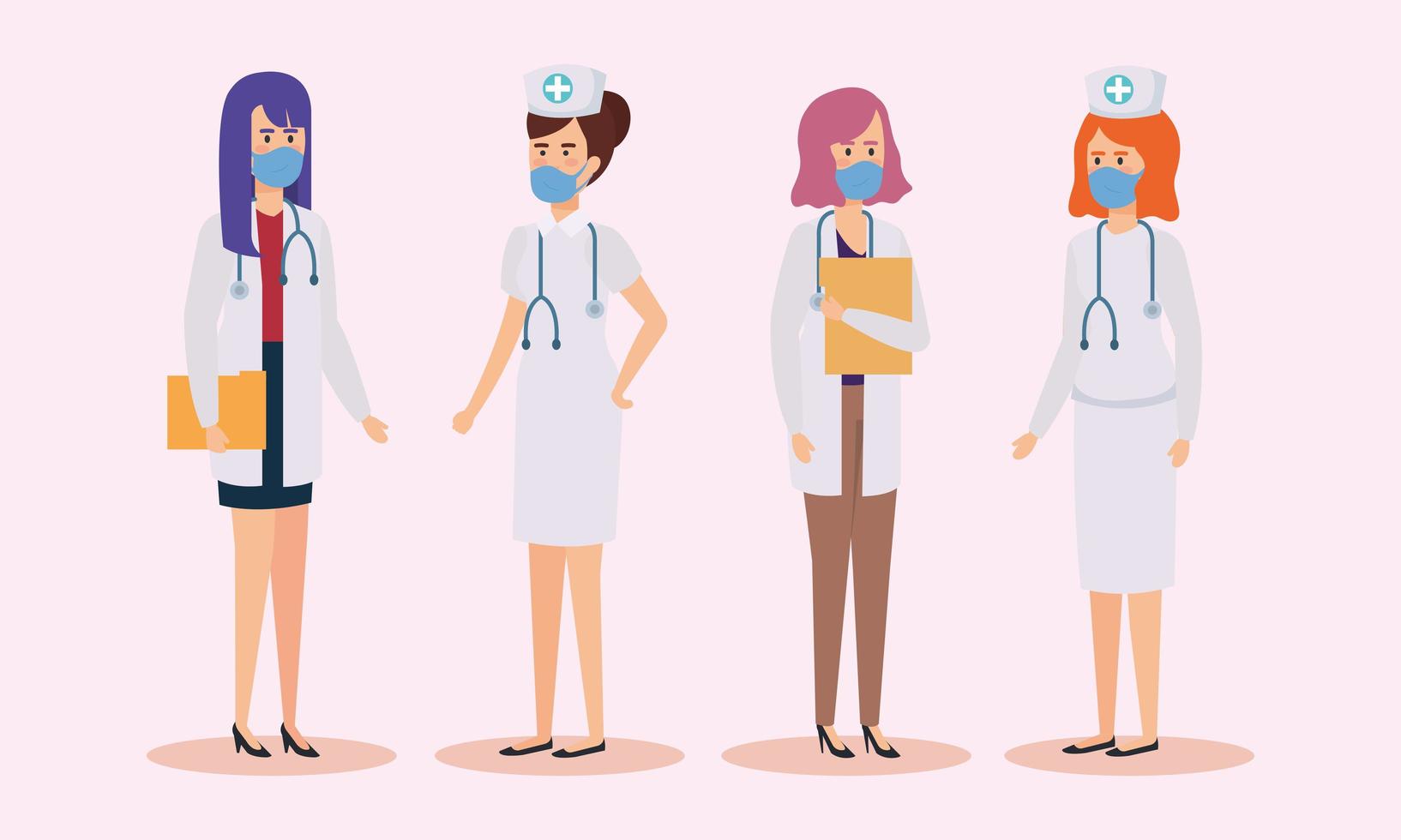 group of doctors and nurses with face masks vector