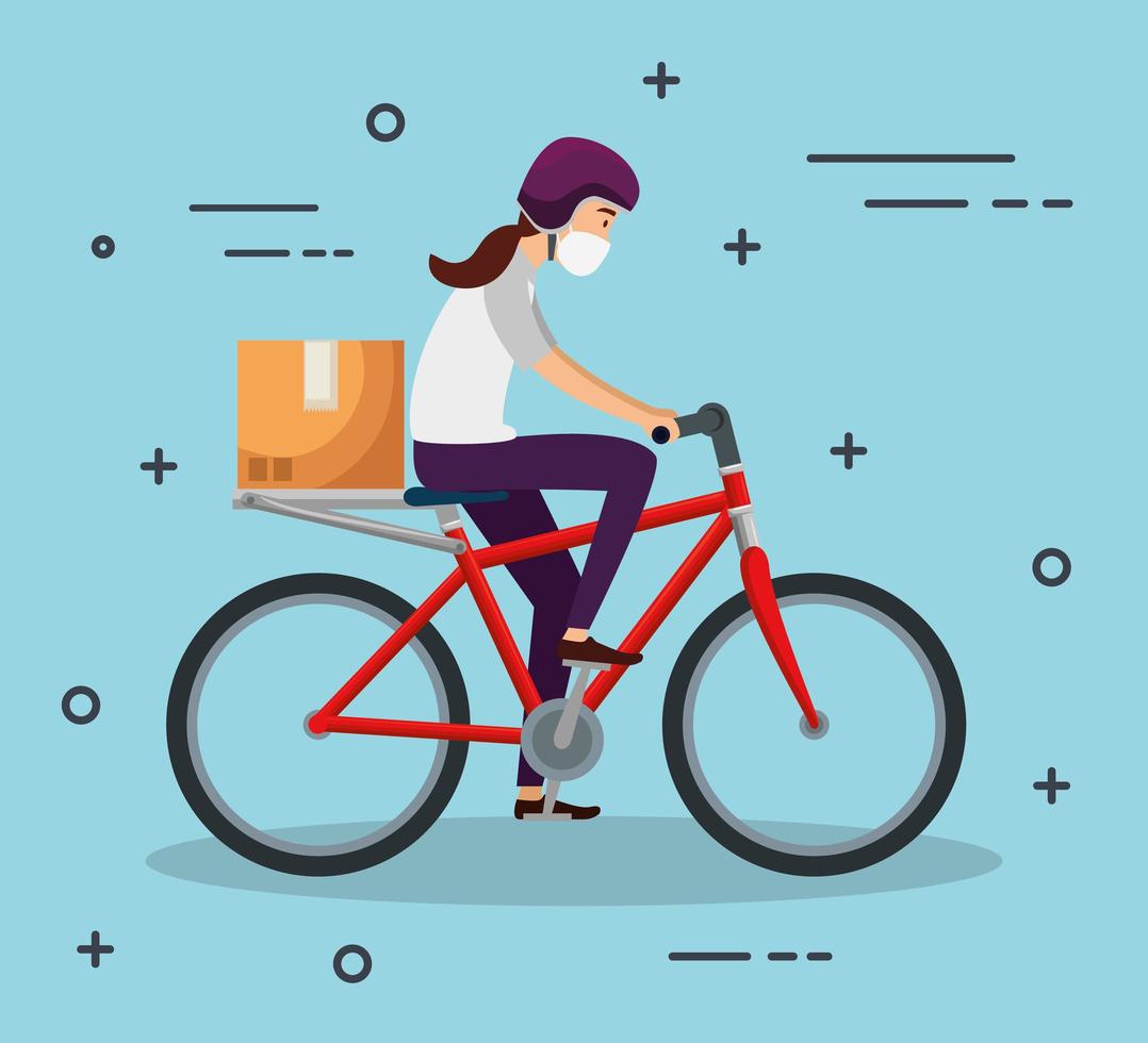 Bike courier with face mask vector