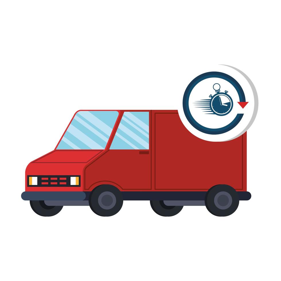 delivery transportation van with stopwatch vector