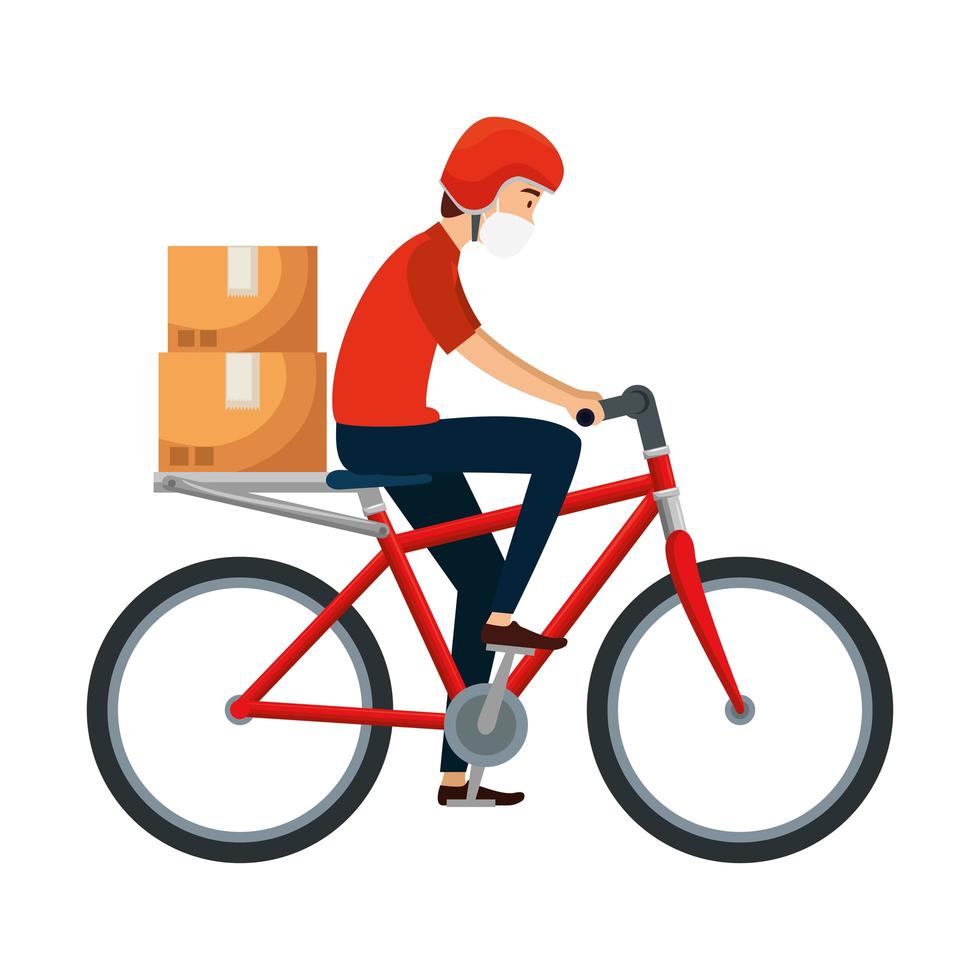 Bike courier with face mask vector