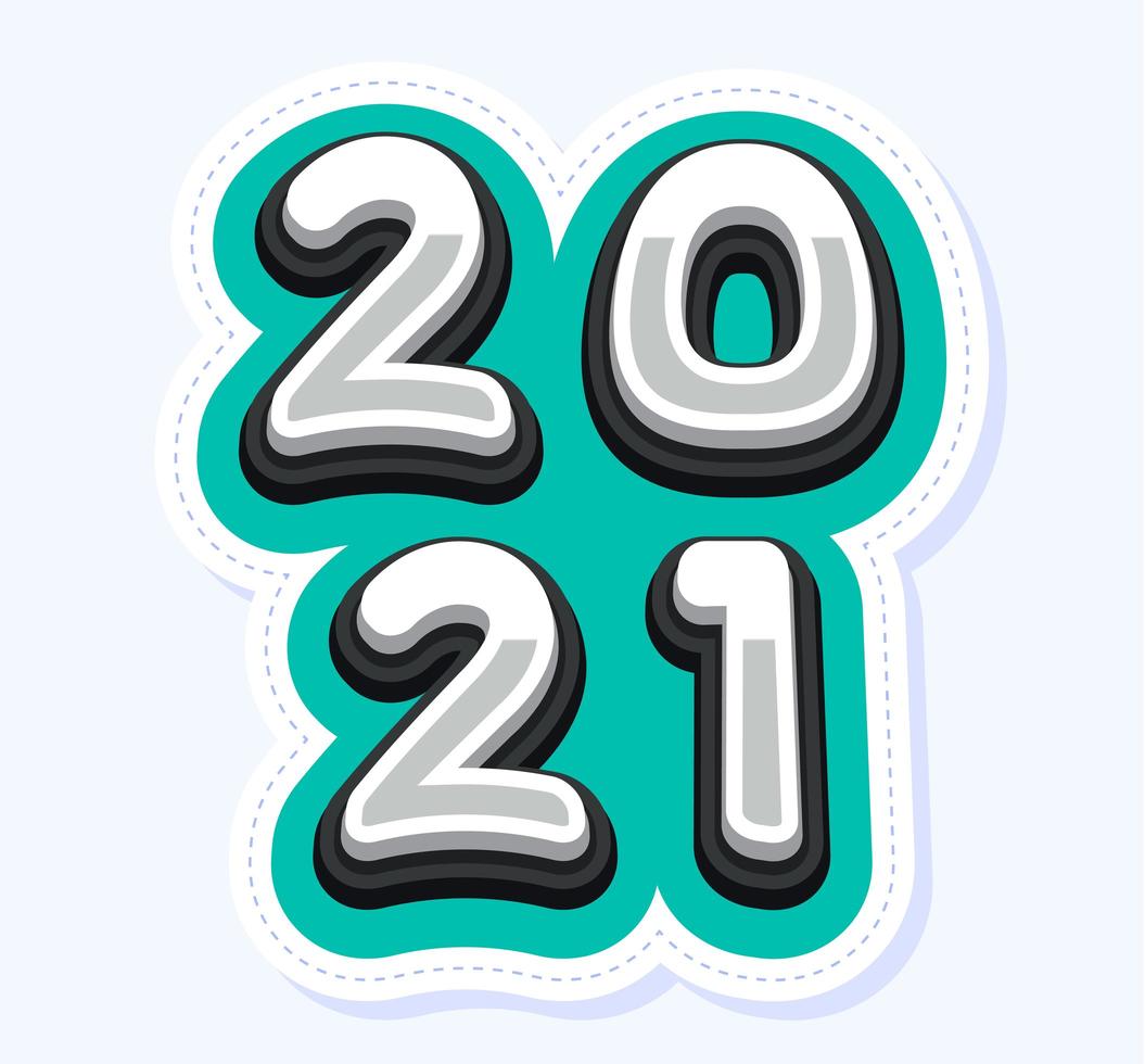 Vector Happy New Year 2021 cute greeting card for Children. Funny Alphabet Letters, Numbers, Symbols. Multicolored Font contains Graphic Style