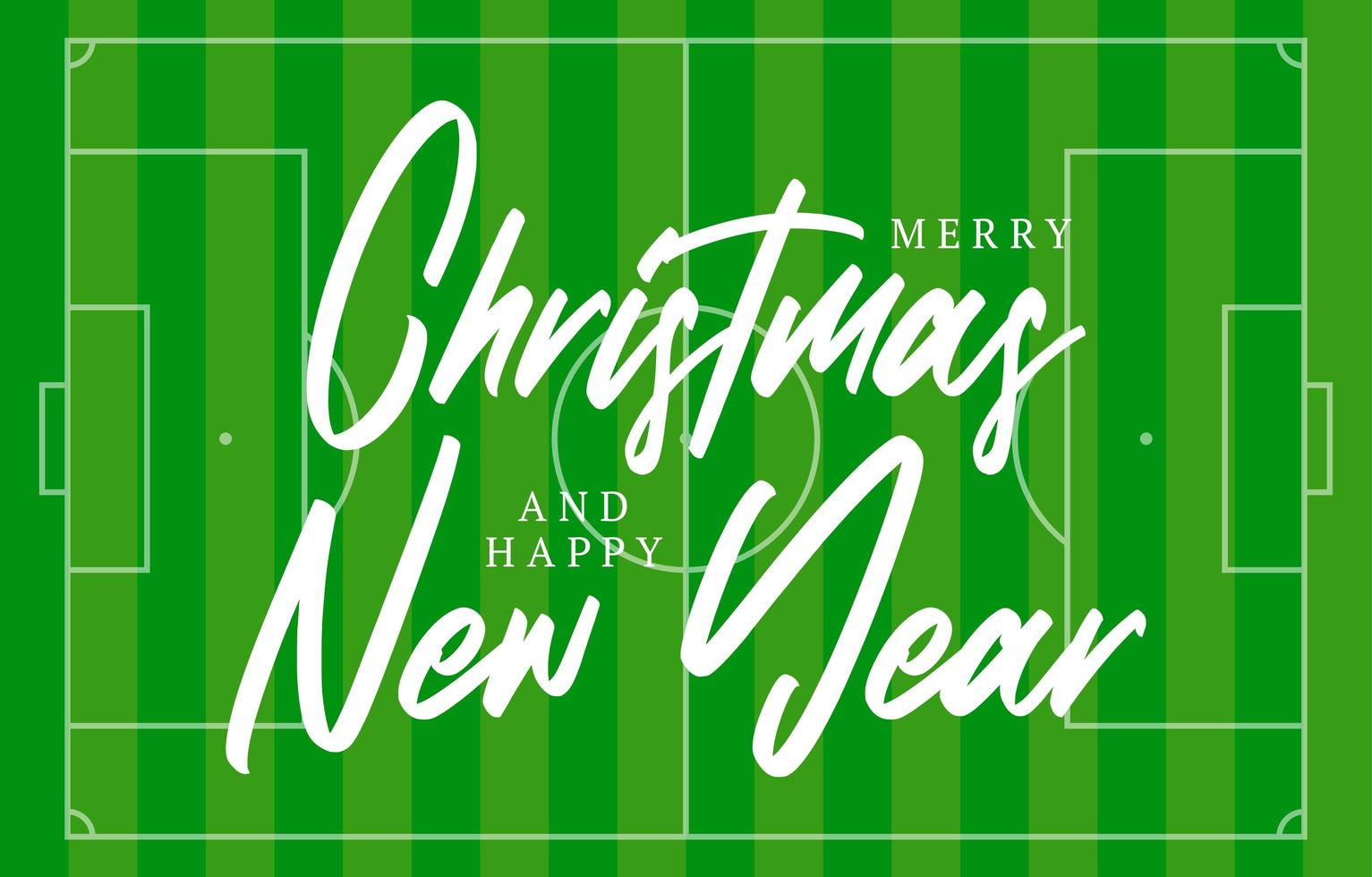 Tarjeta de felicitación de campo de fútbol de Navidad y año nuevo con letras. Fondo de campo de tenis creativo para la celebración de Navidad y año nuevo. tarjeta de felicitación deportiva vector