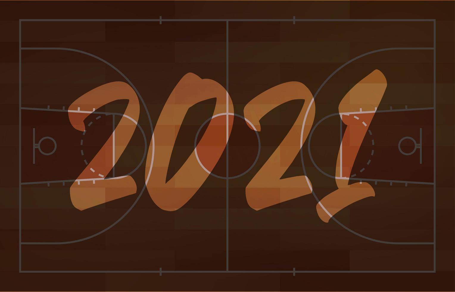 2021 happy new year basketball field greeting card with lettering. Creative basketball field background for Christmas and New Year celebration. Sport greeting card vector