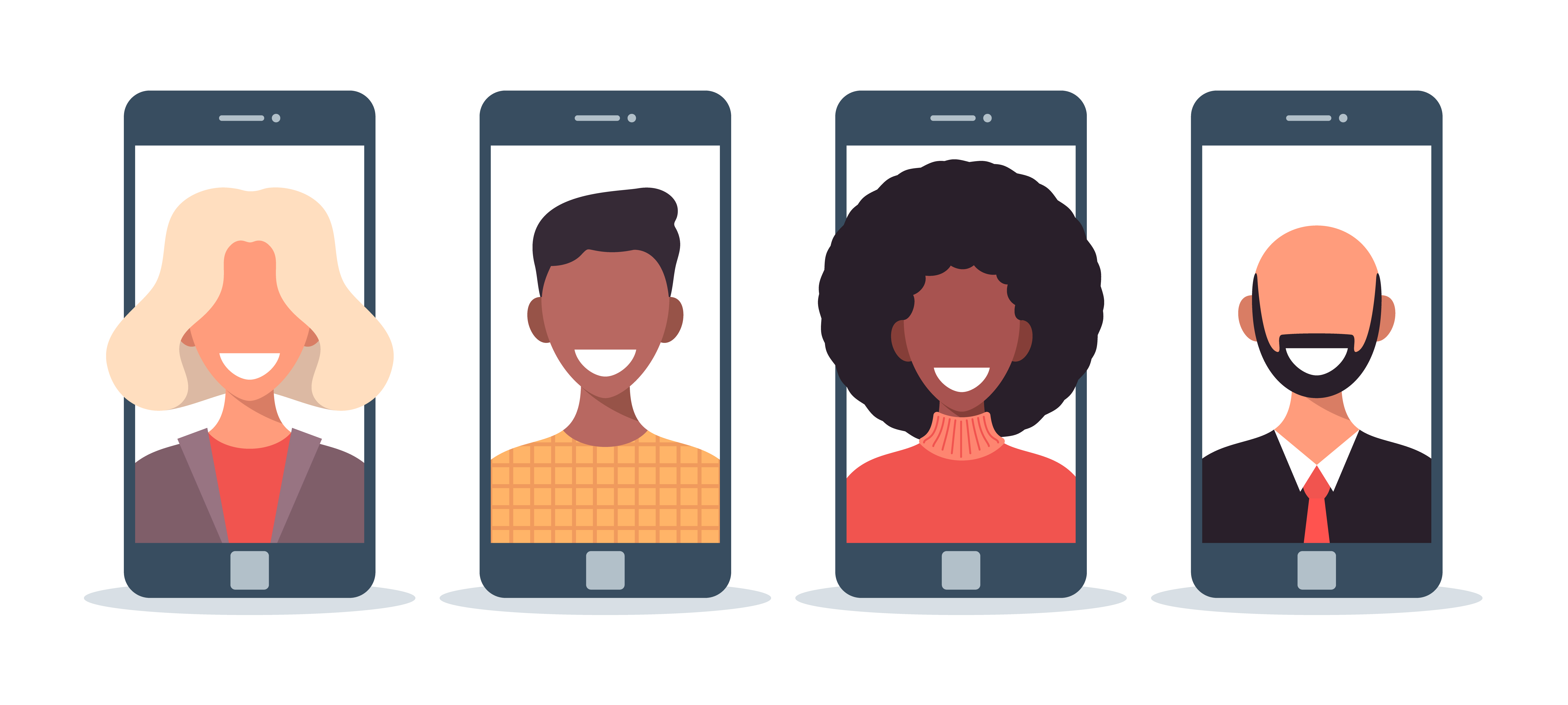 Friends chatting online flat vector illustration. Relatives using  smartphones, cellphones for video conferencing, making calls. Boys, girls  on phone screen, display. Mobile communication app 1810977 Vector Art at  Vecteezy