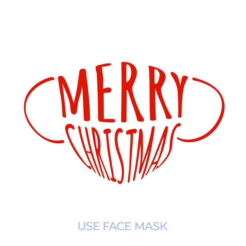 Medical face mask with text Merry Christmas. Christmas greetings trend. Outbreak Coronavirus. Healthcare concept. vector