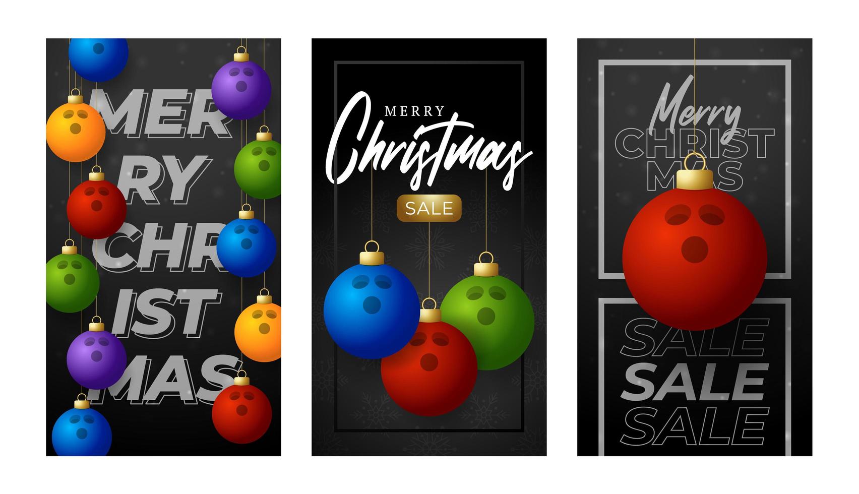 Merry Christmas bowling vertical greeting card. vector