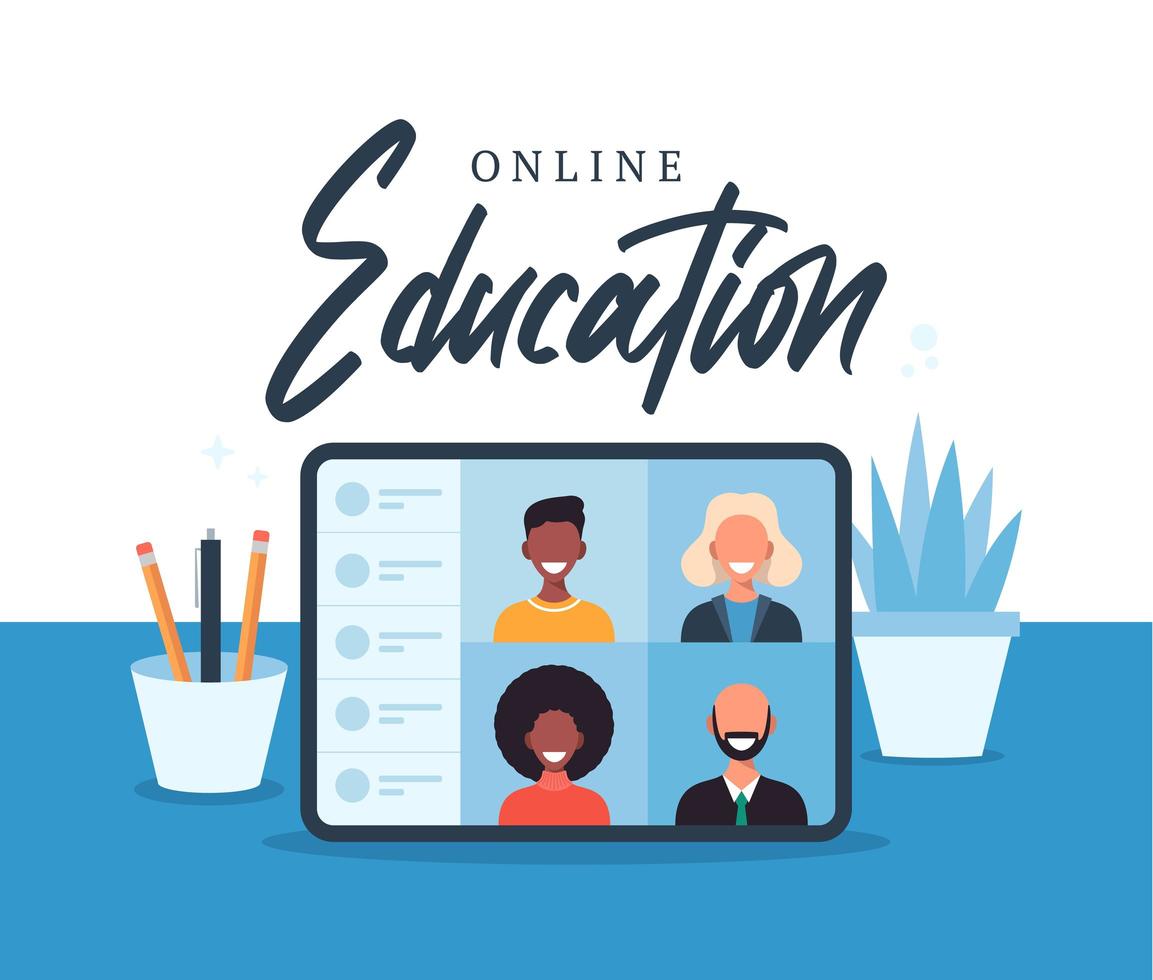 Online Education, E-learning, Online Course Concept, Home School Vector Illustration. Students on Laptop Computer Screen, Distance Learning, New Normal, Cartoon Vector Flat Illustration
