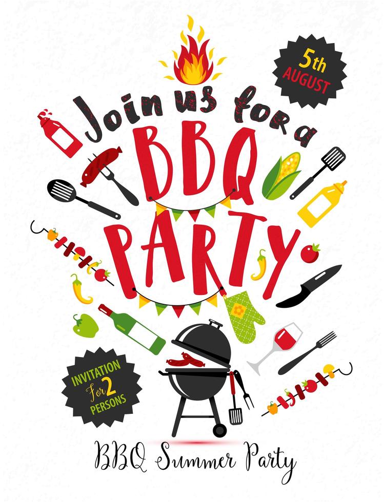 BBQ party invitation on white background vector