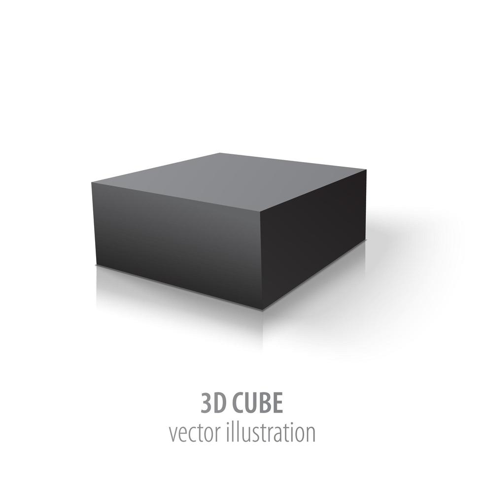 3D black cube isolated on white background. vector