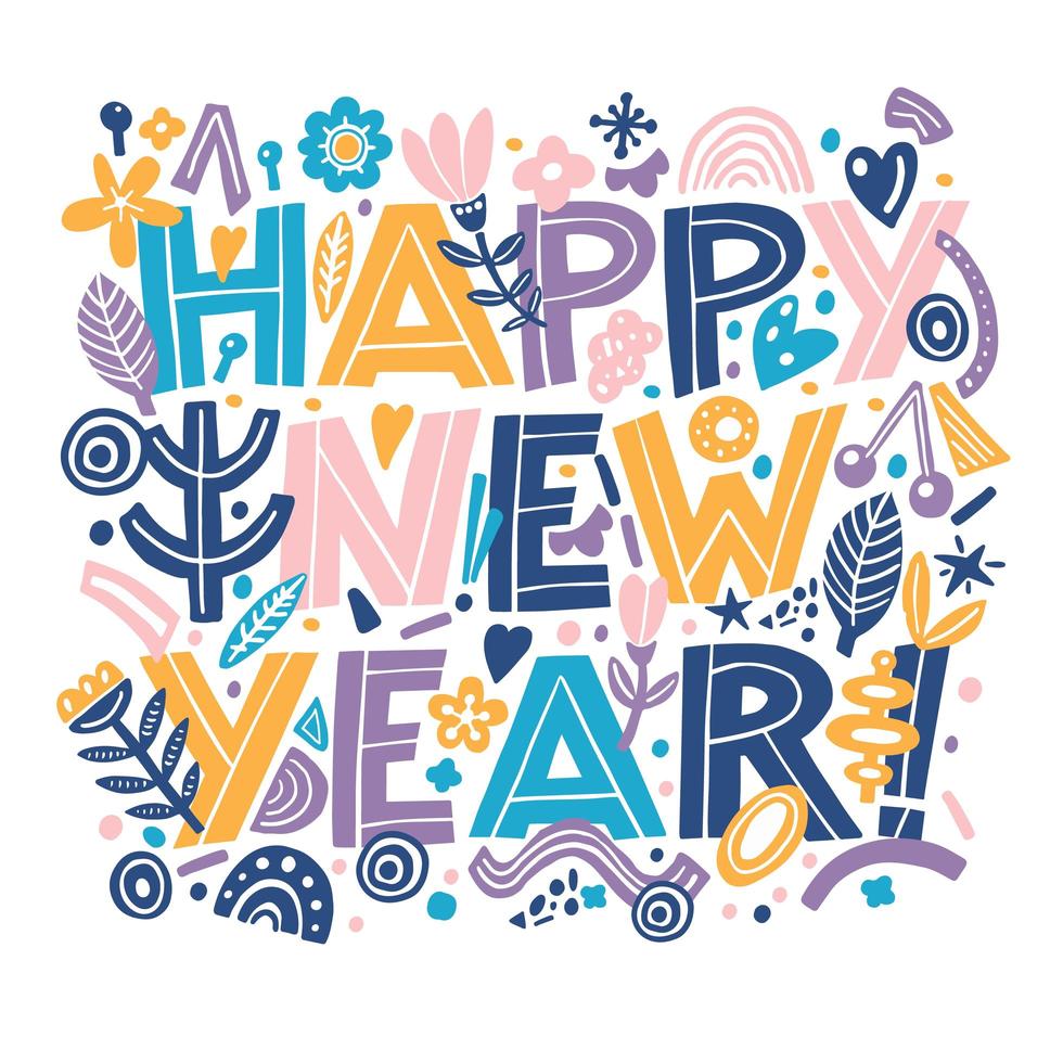 Happy new year banner in Hand Drawing typography style vector