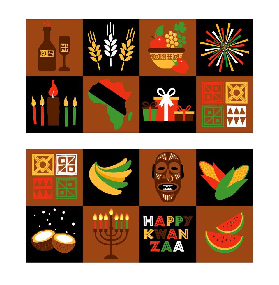 Banner set for Kwanzaa with traditional colors vector