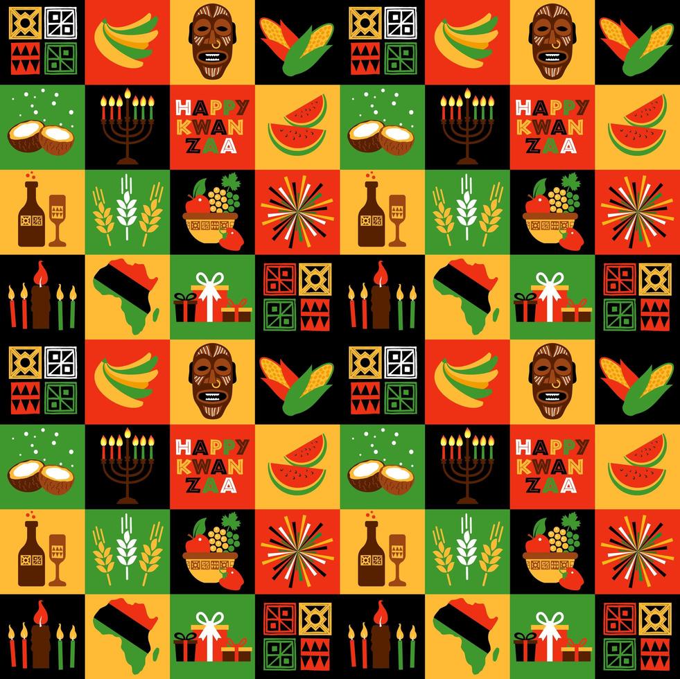 Banner for Kwanzaa with traditional symbols vector