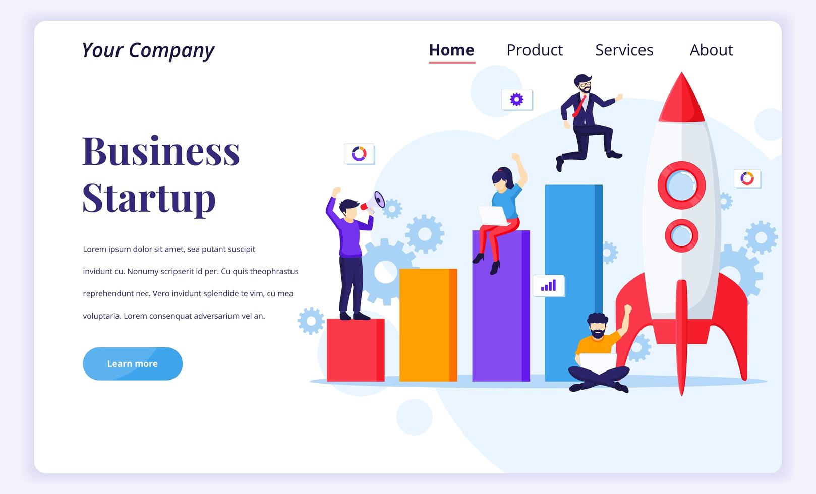 Landing page design concept of Business Startup. Businessman running to rocket and move up to their goal. Flat vector illustration