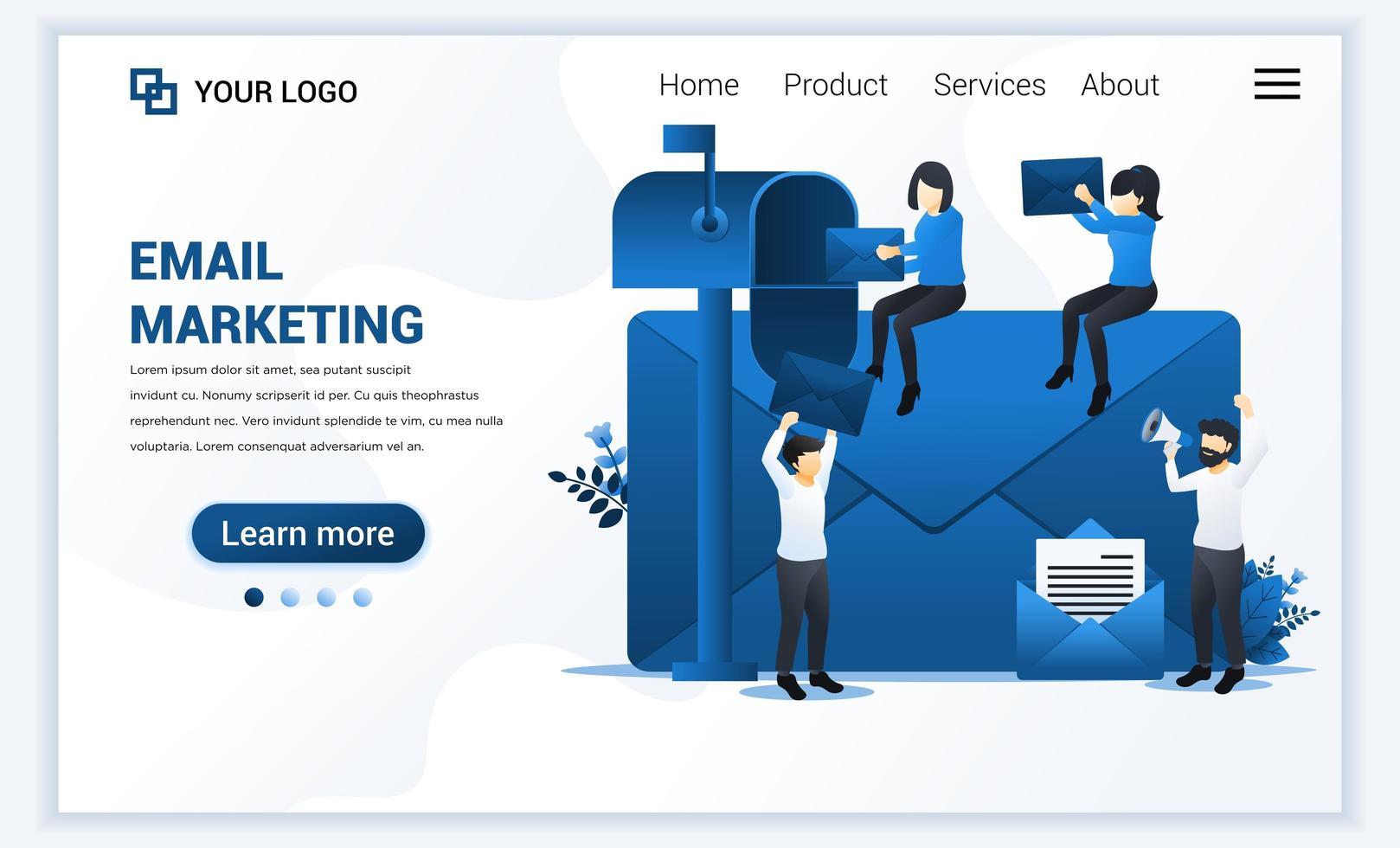 Landing page template of Email marketing, mailing services with Landing page template of Email marketing, mailing services with
