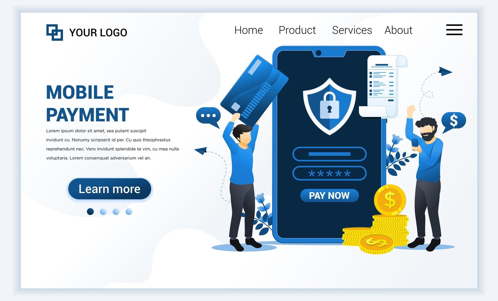 Vector illustration of Mobile payment or money transfer concept with men making payment transaction. Modern flat web landing page template design for website and mobile website. flat cartoon style