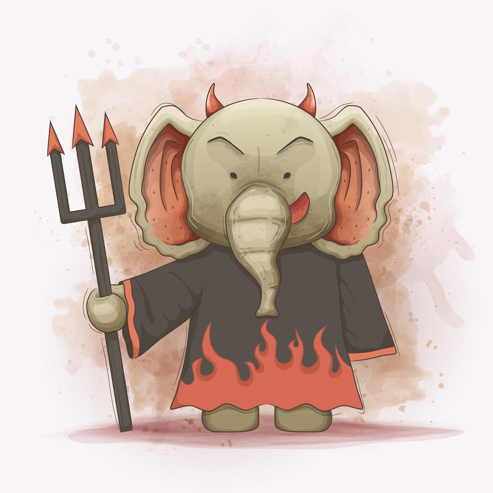 The elephant wears an evil robe devil costume vector